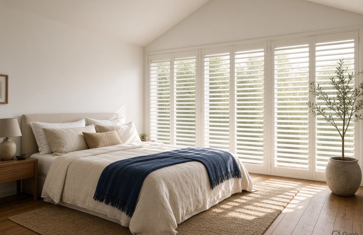 Full-height bedroom shutter panels